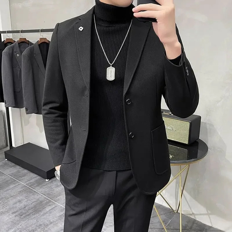 Jacket for Men Single Breasted Coats Business Slim Fit Man Suits and Blazers Thin Dress Jackets Elegant Korean Style Clothes 241024
