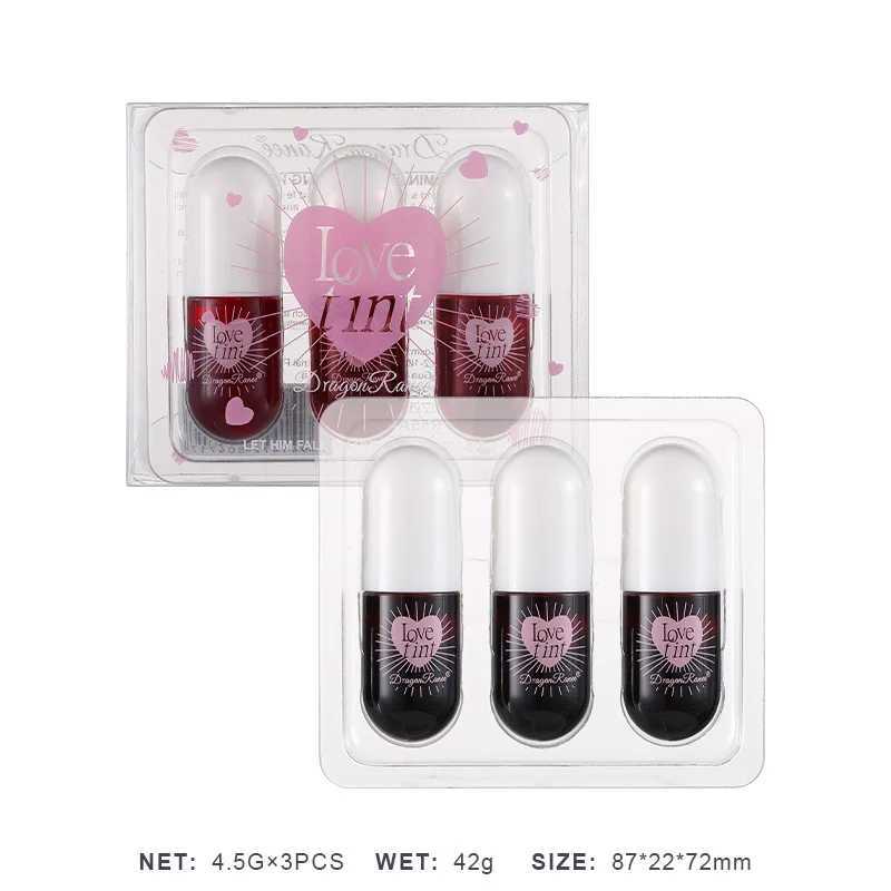 3 pieces/box Colored dye liquid lipstick set waterproof mirror lip color watercolor colorless lipstick facial makeup W241101