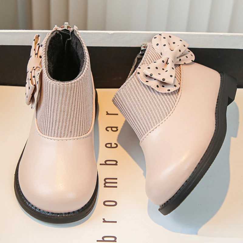 Fashion Girl Boot Soft Soles Comfort Girl Shoe Simple Bow Shaped Kid Shoes Versatile Slish Ankle Boot Sweet Trendy Child Boots M241102