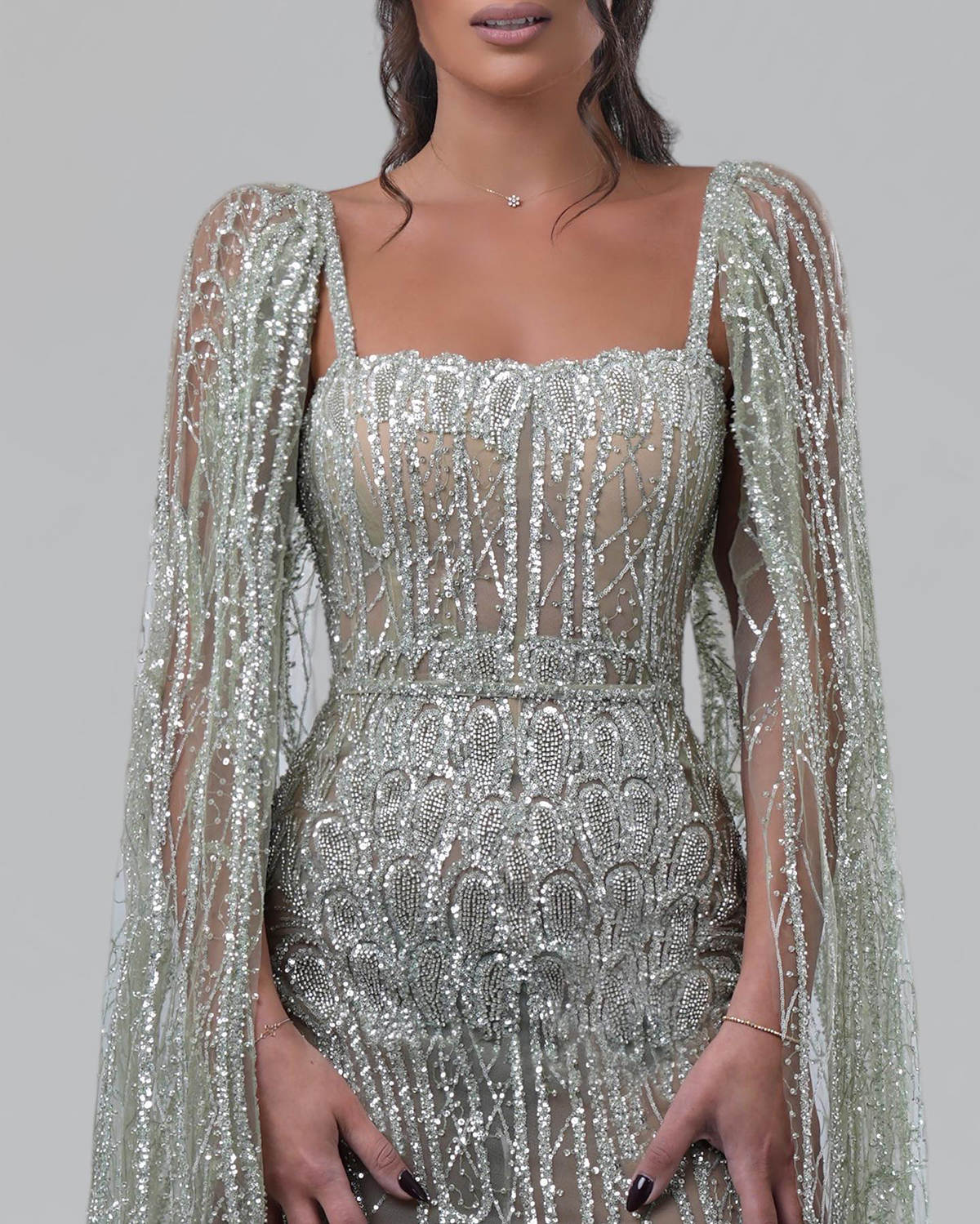 Customized Luxury A Line Bride Gowns Beaded Sequins Appliques Square Neck Wedding Dress Draped Sweep Train Bridal Dresses