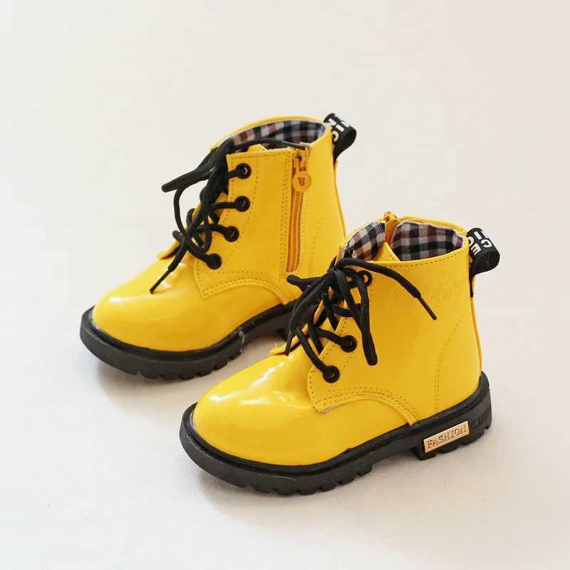 New girls leather boots boys shoes spring and autumn PU leather childrens boots fashionable childrens boots warm winter boots M241102