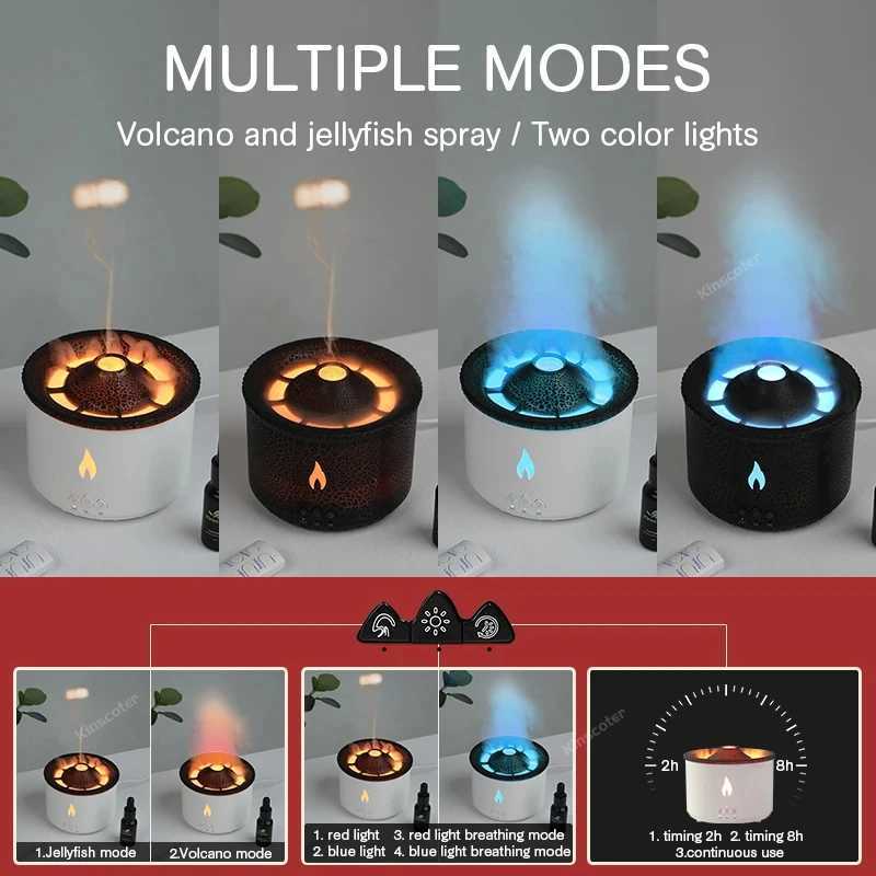 New NEW 2024 For Volcanic Flame Oil Diffuser Jellyfish Smoke Ring Air Humidifier Ultrasonic Atomizing Sprayer As Christmas GiftC241102