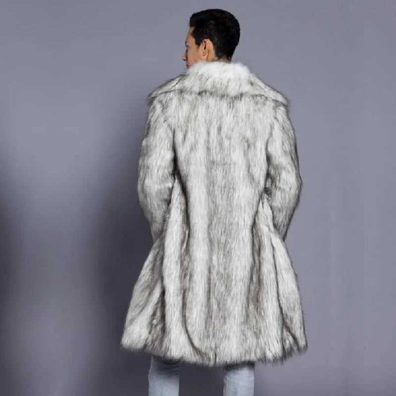 Mens new winter fur coat imitation fox fur large size long warm casual wool trench coatXJ241102