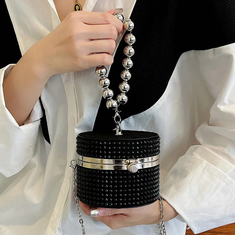 Womens black silver rivet circular clutch bag womens chain messenger bag 241031