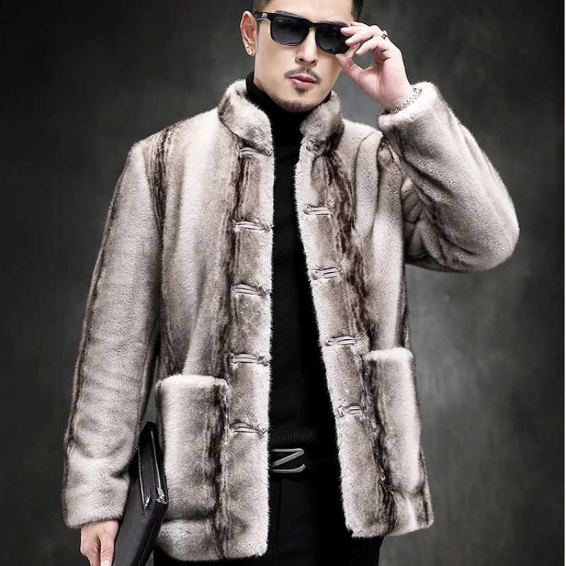 Autumn Winter Luxury Brand Faux Fur Coat Men Button Thick Warm Fur Coat Long Sleeve Jacket Stand Collar Free ShippingXJ241102