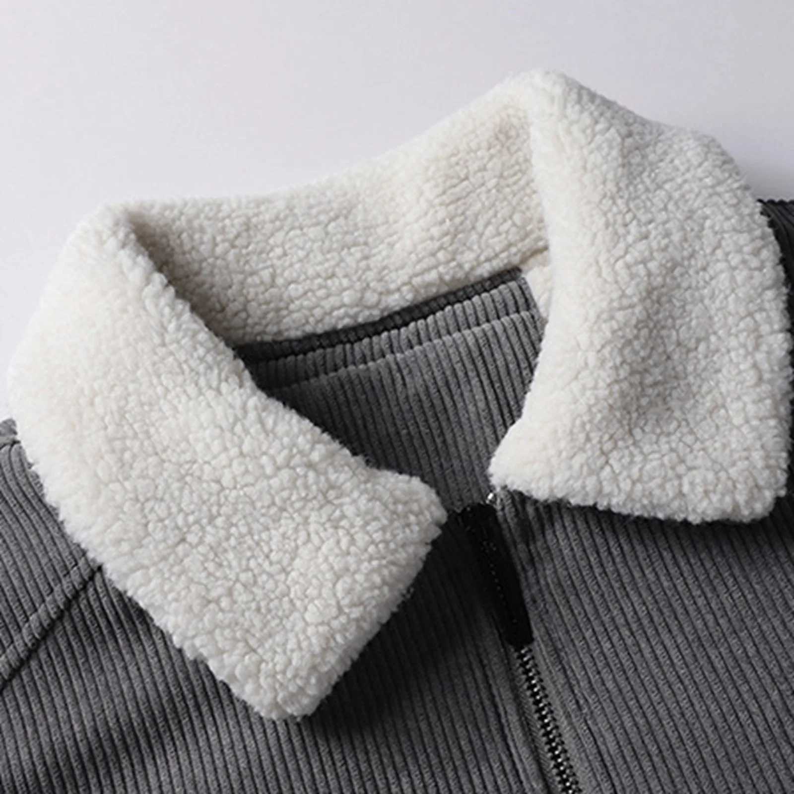 Mens Winter Ultra Thin Jacket Plush Solid Jacket Flip Collar Long Sleeve Jacket Zipper Flight Pocket Winter Jacket Warm Jacket W241102