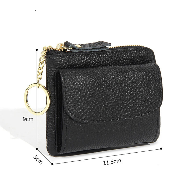 Zipper Coin Purses Genuine Cow Leather Wallet Lady Card Holder Coins Pocket Versatile Handbag Flexible Key Ring Style Flap Purse 241029