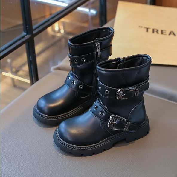 Girls Boots Spring Autumn Childrens Calcium Boots Solid Color Versatile Princess Cat Step Shoes Fashion Childrens Leather Boots M241102