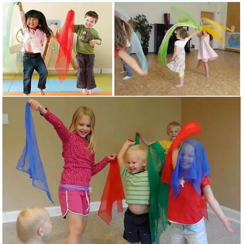 6 new Colors Dance Scarves for Kids Music Scarves Dance Scarf Play Scarves for Children Outdoor 2025 Toys Jling Silk Tricks Scarves