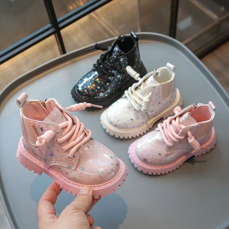 New Childrens Girls Leather Boots Spring Autumn Princess Short Boots Fashion Gloss PU Childrens Thick Bottom Leather Boots M241102