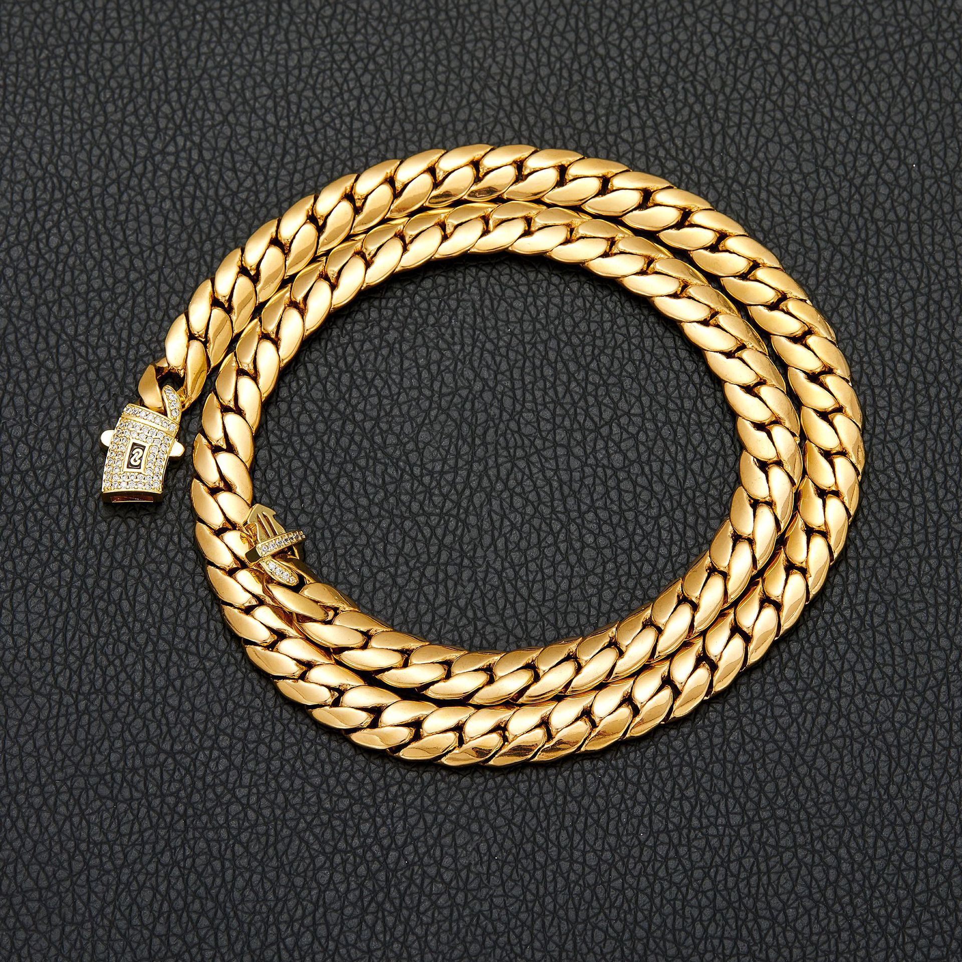 Solid Stainless Steel Miami Cuban Chain Necklace Bracelet Curve Clasp Jewelry