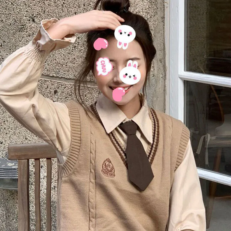 22CM Women Neckties Solid Brown Lazy Ties Kids Kindergarten Simple Short Necktie new College Uniform Neckwear Daily 2025 Shirt Gravatas