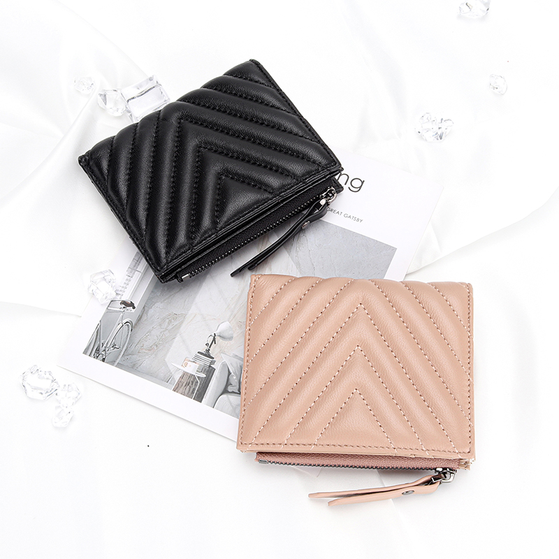 Leather Short Wallets Women's Sheepskin Ultra-thin Wallet Vertical Multi Clip Small Women Coins Purse Slimwallet Card Wallet