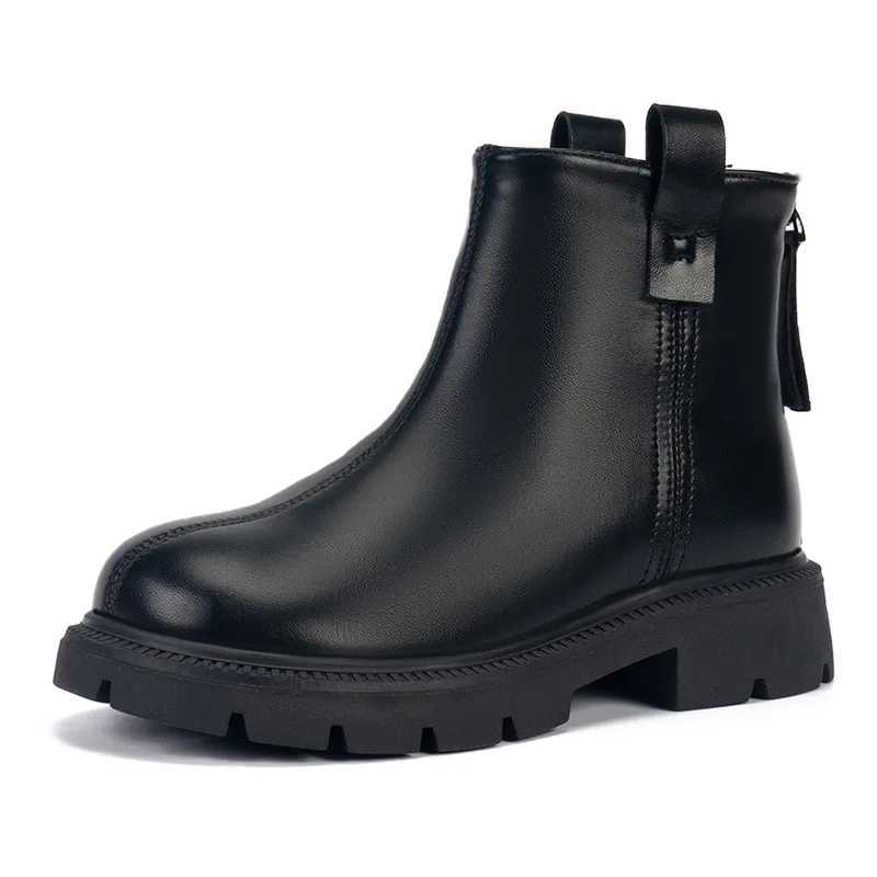 New autumn winter childrens anti slip comfortable warm boots childrens rubber outsole zipper leather ankle boots boys and girls shoes M241102