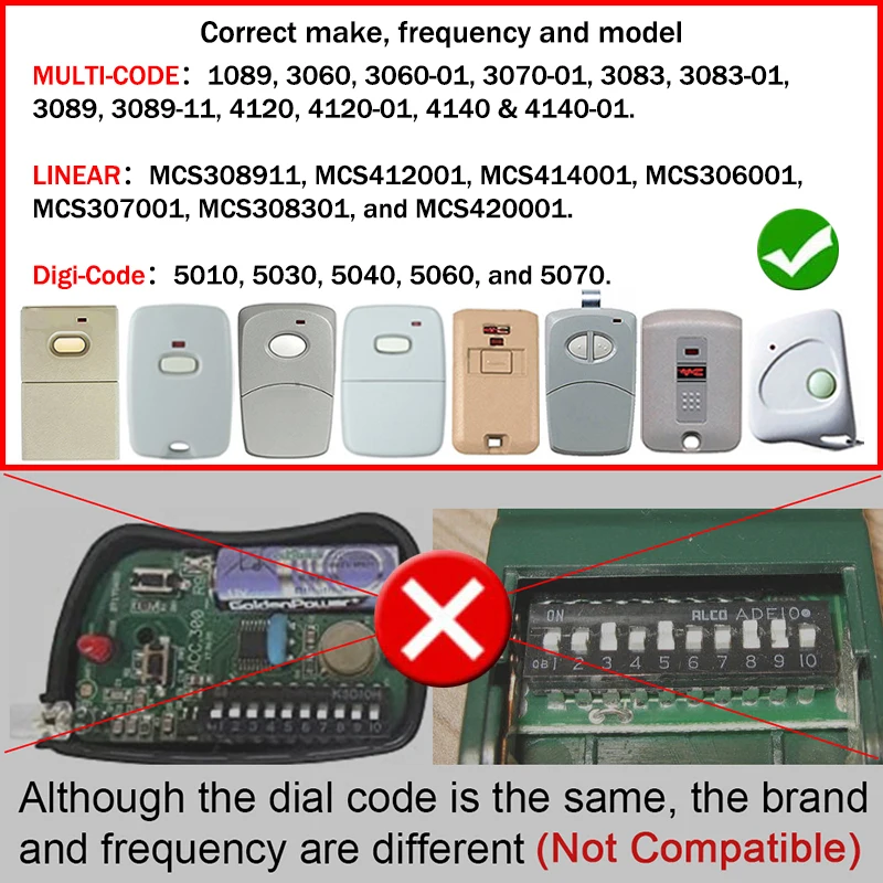 For 300MHz 10 Dip Switch Multi-Code 3089 new 308911 1089 2025 3060 3083 Gate Remote Control Linear MCS308911 MCS412001 Garage Door Opener