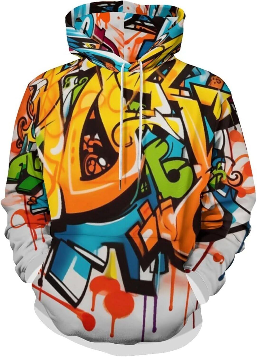 Hoodie for Mens Womens Unisex Novelty Hip-Hop Graffiti Hoodie, Stylish Street Personality Alphabet graffiti Graphic Hoodies sweatshirt Pullover Long S