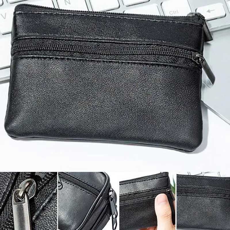 Men Coin Purse Black Leather Single Zipper Multi-Functi Mobile Phe Coin Purse Fi Men Mini WalletXJ241111