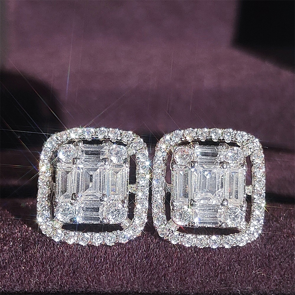 classic Square Zirconia Earrings Fashion Women's 925 Sterling Silver Crystal Earrings Platinum Diamond Princess Earrings Luxury Wedding Jewelry E