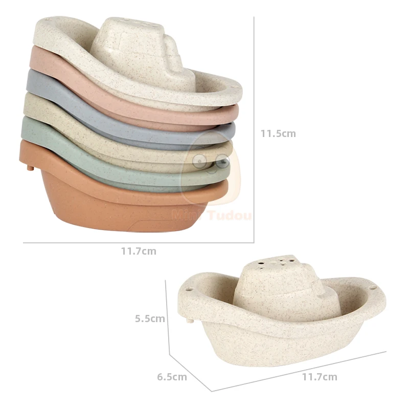 6PCS Baby Stacking Cup 2025 Toy Folding Boat Shape new Tower Bathing Shower Swimming Pool Play Water Kit Educational Toys For Infant Gift