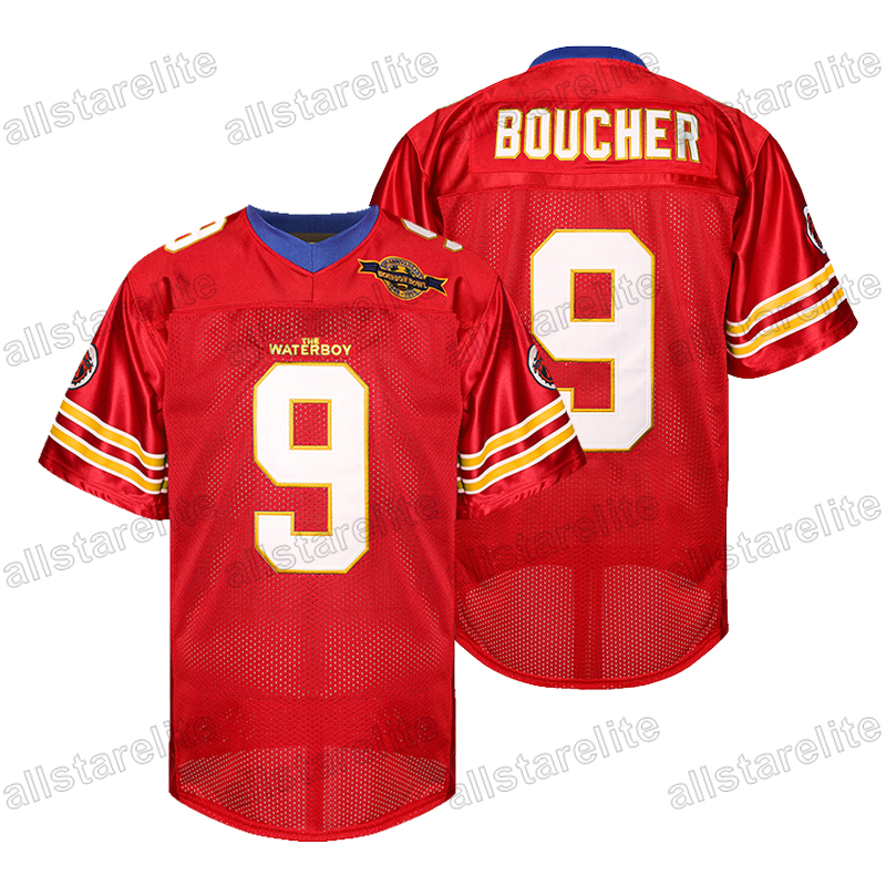 Movie The Water Bobby BOUCHER #9 Football Mens Casual Sports Tee with V-Neck Mud Dogs Bourbon Bowl Sewing Soccer Jersey