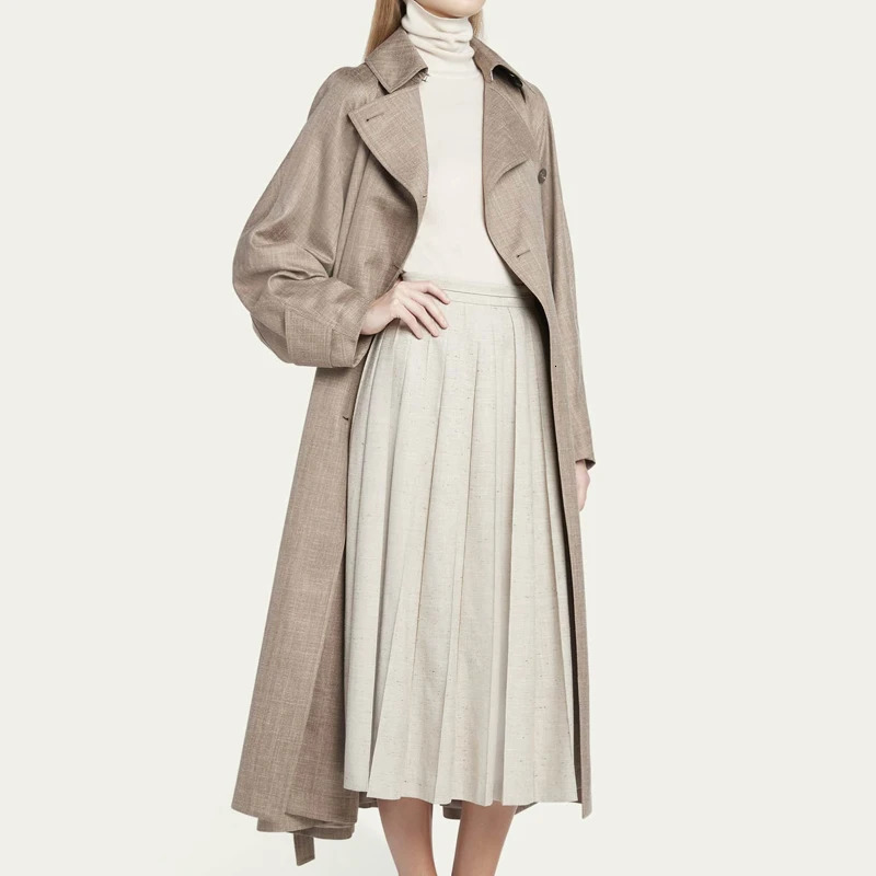 Elegant and loose knee length womens trench coat - Double breasted customized windproof spring and summer 241031