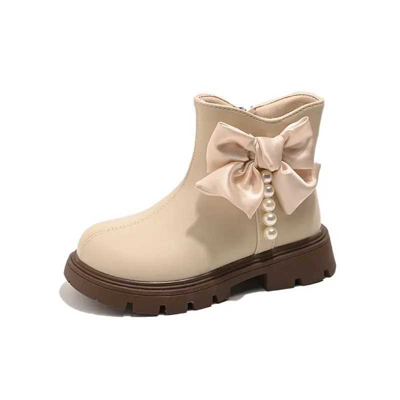 Childrens short boots with big bow fashionable girls princess boots with side zipper autumn new childrens ankle boots thick soft sole M241102