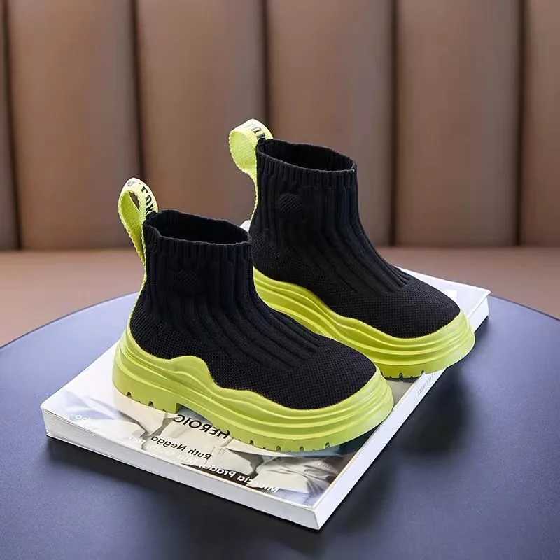High top knitted socks and shoes suitable for boys girls children breathable rubber boots childrens platforms and casual ankle boots M241102