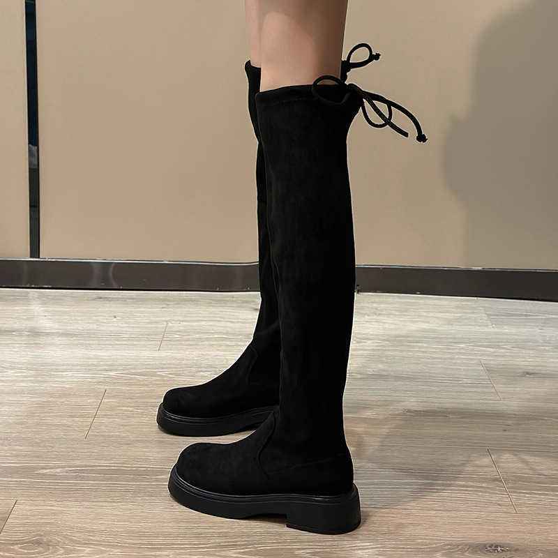 CMM Perranika Long and Slim Leg Long Tube Boots for Women New Korean Version Over the Knee Elastic Boots Suede Boots for Women