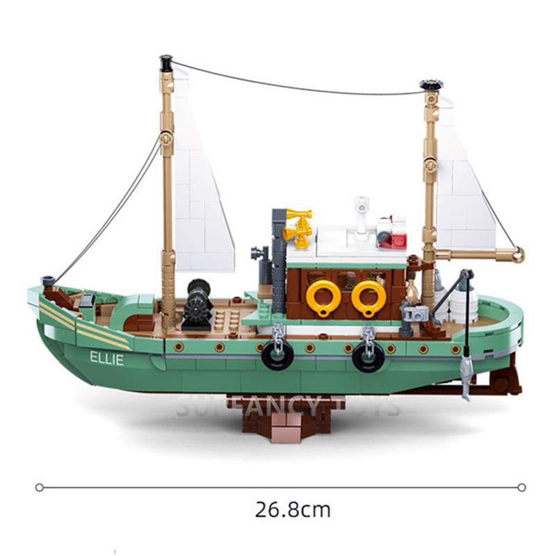 City Fishing Boat Vessel Trawlboat Model Building Blocks Set Pirate Ship new 2025 Sea Fisher White Shark Figures MOC Toys With Stickers