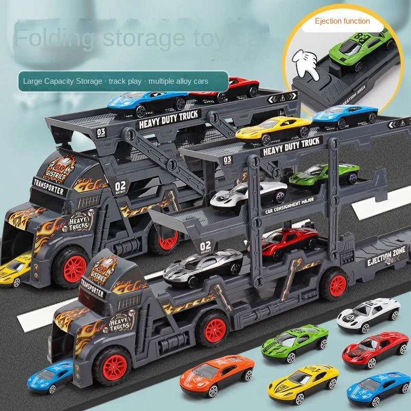Children Little Bus Big Container Truck Storage Box Parking Lot Toy With 3 /12 Pull Back Mini Car Toy For Kids Birthday Gift