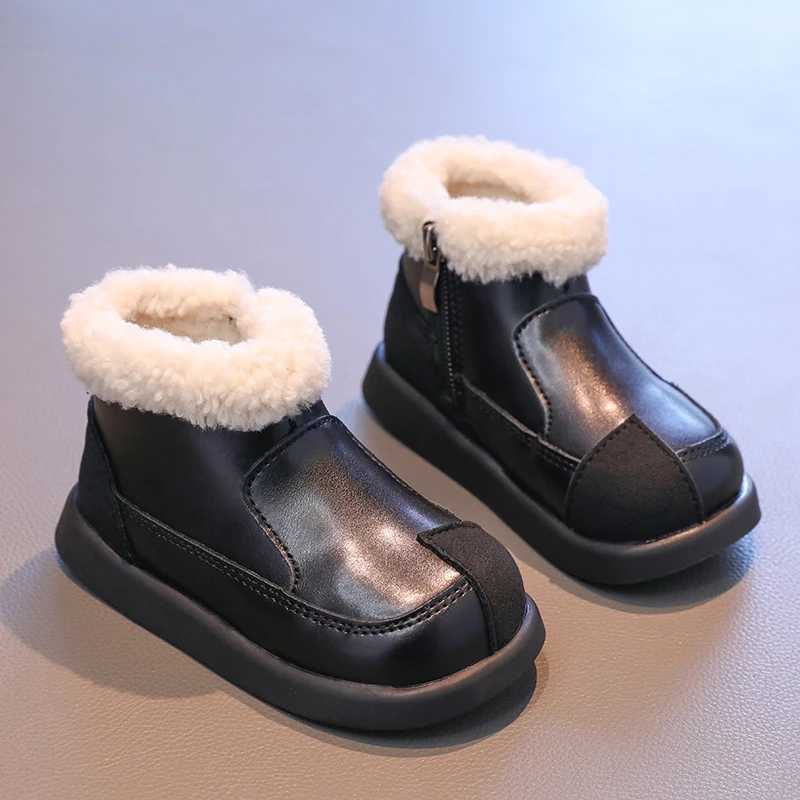 Winter childrens thick soled fluffy girls cotton boots fashion patch work version childrens tight ankle boots side zipper M241102
