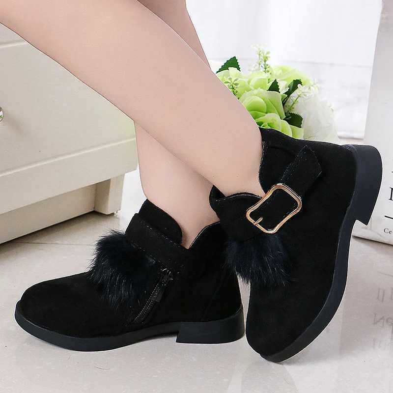Soft leather childrens short boots round toes low boots plush autumn and winter Korean sled girls foot boots elegant and breathable PU M241102