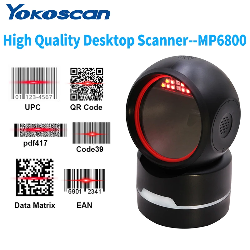 MP6800 Cost-eefective Highgrade ring light Desktop Omni-Directional Handsfree 1D/2D/QR Barcode Scanner USB/RS232 For Supermarket
