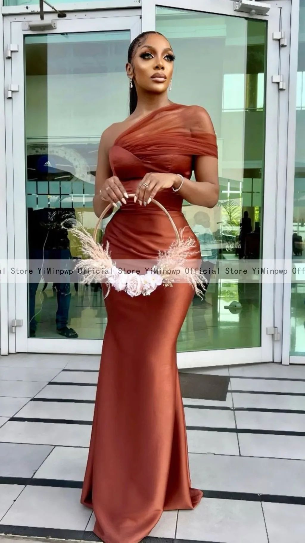 Auburn Mermaid Bridesmaid Dresses One Shoulder Floor Length Elastic Satin Africa Wedding Party Gowns vestido de fiesta de boda