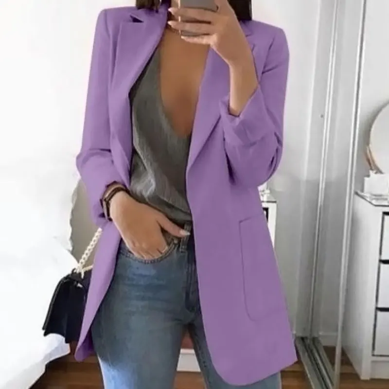 new Formal Suit Jacket Long Sleeve Coat for Women Slim Cardigan Jacket Solid Open Front 2025 Pockets Elegant Lapel Temperament Jackets