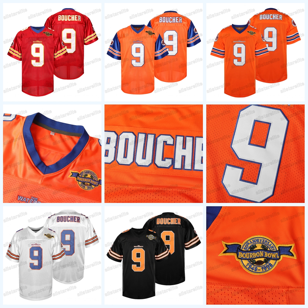 Movie The Water Bobby BOUCHER #9 Football Mens Casual Sports Tee with V-Neck Mud Dogs Bourbon Bowl Sewing Soccer Jersey