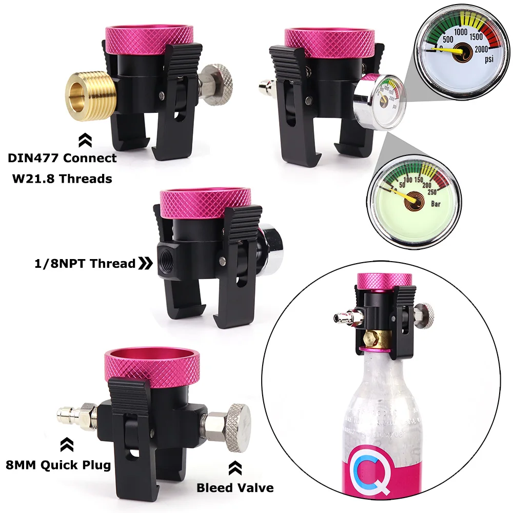 SODA Pink Quick Connect CO2 Cylinder Refill Adapter On/Off Adaptor With Bleed & Gauge & Quick Plug & DIN477