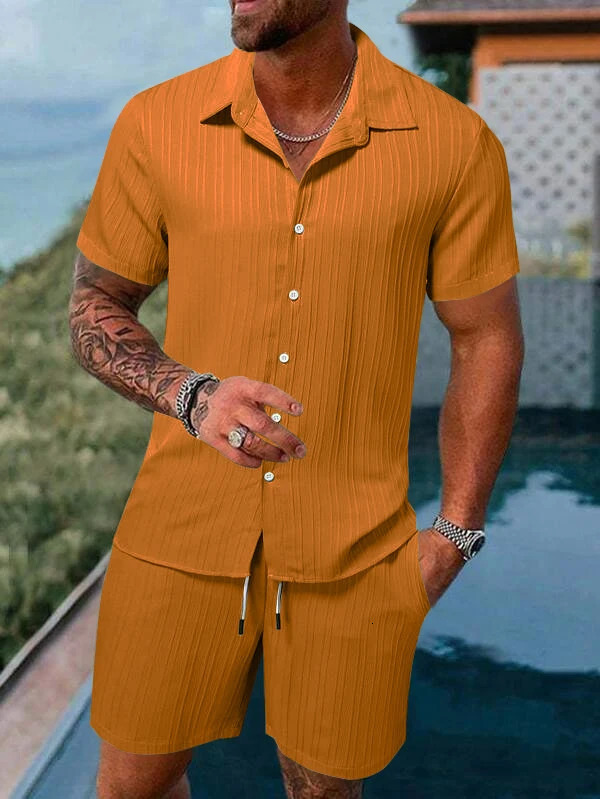 Summer Mens 15 Colors Stripe Suit Reathable Solid Color Casual LOOSE Streetwear Sports S3XL 240327