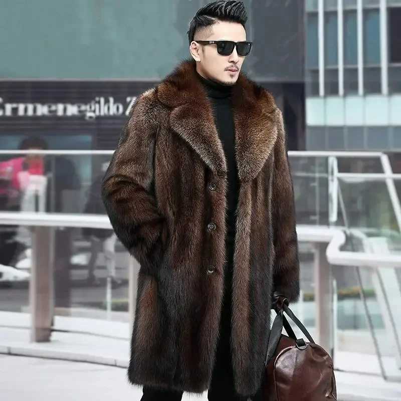 New Model 2023 Mens Long Fur Fashion Coat Winter Warm Mink Coat Fat Jacket Loose Soft and Comfortable Casual WindbreakerXJ241102
