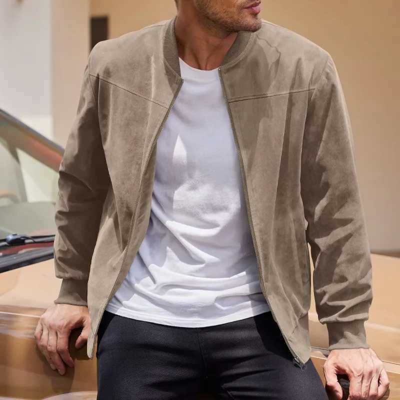 2024 autumn vintage suede solid color mens jacket casual zipper pocket top mens jacket winter long sleeved shirt mens clothing W241102
