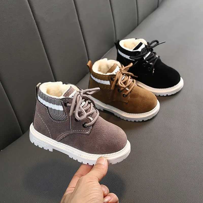 Winter Childrens Snow Boots Fashion Leather Girls Boots Warm Childrens Black Toddler Ankle Boots M241102