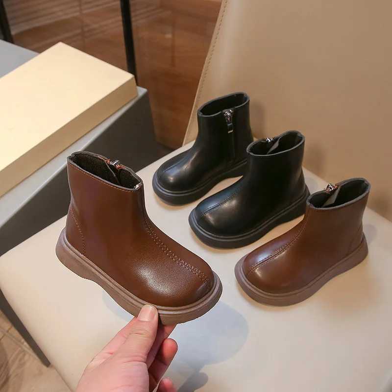 Winter Childrens Boots Solid Color Classic Girl Warm Cotton Boots Fashion Leather Boots Childrens Outdoor Plush Boots Side Zipper M241102