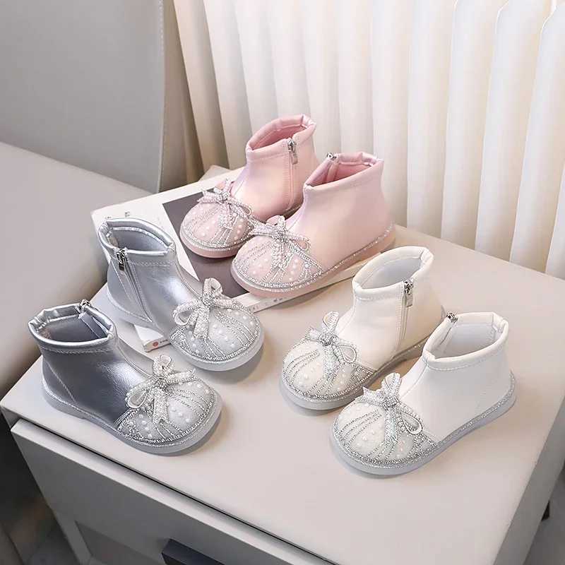 Girl Fashion Boots Princess Sled Childrens Short Boots with Sweet Bow New Childrens Ankle Boots with Side Zipper Anti slip M241102