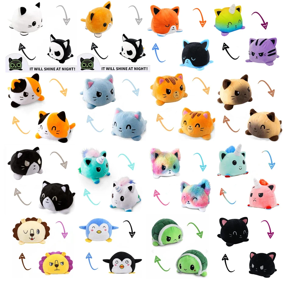 Reversible Plush new Flip Toys Animal Cat Dog Unicorn Panda Double-sided Angry Reversible Happy 2025 Doll Shine Soft Cute Children Gifts