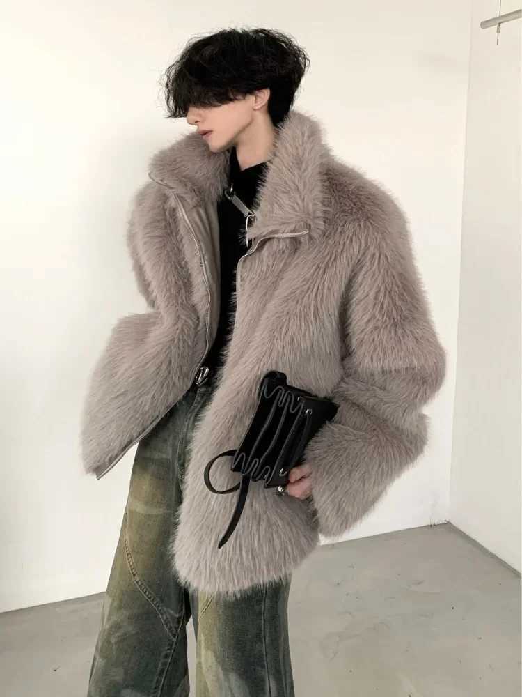 Korean Fashion Faux Mink Fur Jacket Men Winter Thickened Cotton Clothing Temperament Senior Sense of Streetwear Faux Fur CoatXJ241102