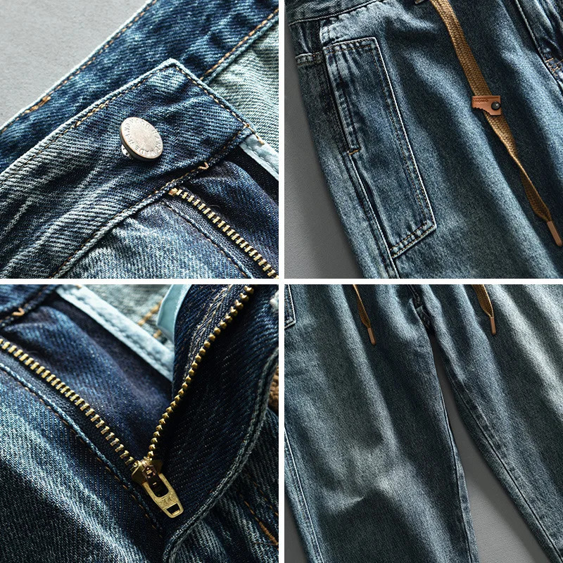 2024 Spring Vintage Washed Tapered Jeans for Men Clothing Cargo Soft Cotton Casual Streetwear Men Pants AG7200 241024