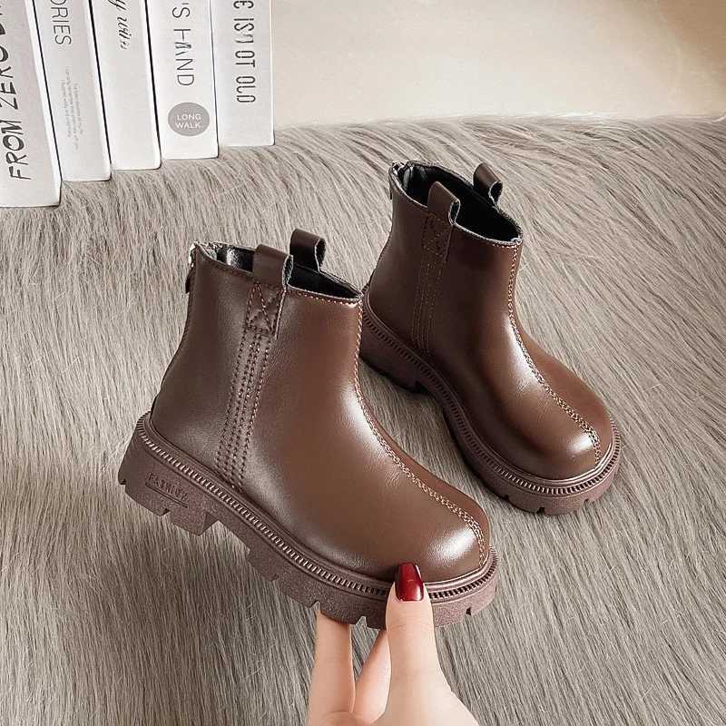 Childrens Winter Fashion Boots Solid Color Simple Girls Ankle Boots Outdoor Warm Childrens Leather Boots Thick Bottom Edition M241102