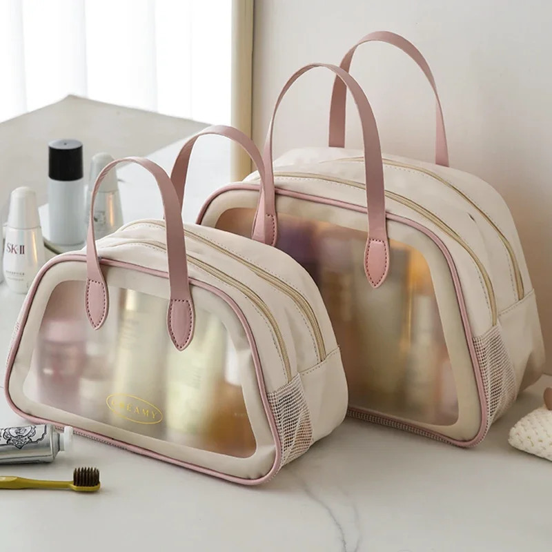 Makeup storage bag large capacity womens makeup bag double-layer transparent waterproof bathroom wash bag simple daily makeup bag 241031