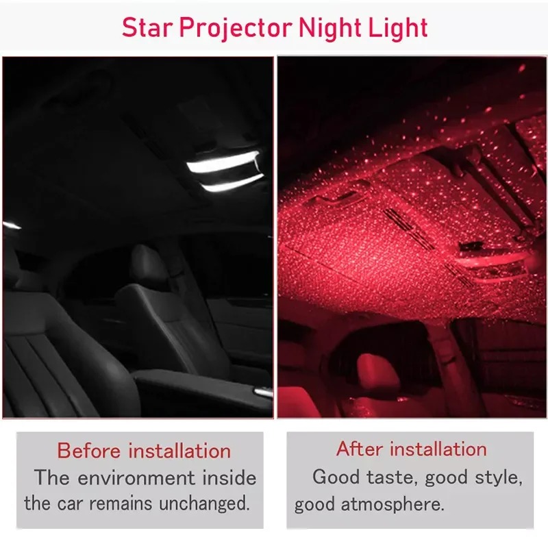 Romantic LED Car Roof Star Night Light Projector Atmosphere Galaxy Lamp USB Decorative Lamp Adjustable Car Interior Decor Light