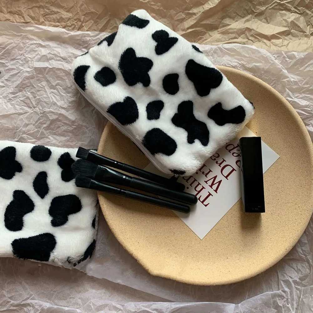 Cute Plush Cow Print Women Girl Purse Mini Purse Storage Bag Card Holder Credit ID Wallet PurseXJ241111